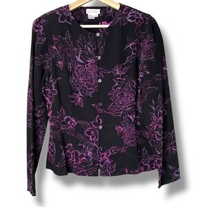 DUE PER DUE 100% Silk Vintage Button Front Blouse Removable Shoulder Pads  Sz 6